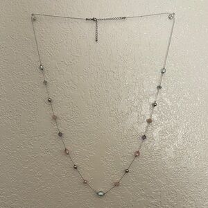 Pink and Blue Beaded Necklace with Delicate Chain